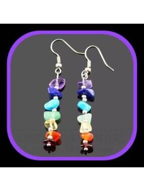 Unique Natural Tumbled Stone Rainbow Earrings(color varies)Love Pride Friendship